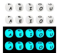 Spritewelry 50 Pcs Luminous Silicone Letter Beads Glow in The Dark Cube Letter A E I O U Vowel Beads Alphabet Spacer for Keychain Bracelets Jewelry Making