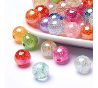 Spritewelry 50pcs 12mm Crackle Glass Beads Round Transparent Crackle Acrylic Handmade Clear Charm Crystal Beads Bubblegum AB Color for DIY Jewelry Making Hole: 2mm