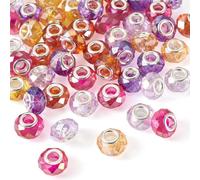 Spritewelry 50pcs 14mm Glass European Beads Large Hole Glass AB Color Plated Colorful Rondelle Loose Spacer Beads for DIY Craft Bracelet Hole: 5mm