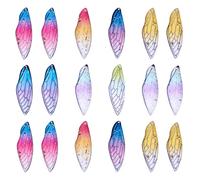 Spritewelry 50Pcs Butterfly Wing Charms Transparent Resin Insects Pendants Multi Colors Dragonfly Wing Feather Drop Charms with Gold Foil for Jewelry Making Crafts