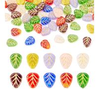 Spritewelry 50Pcs Leaf Glass Beads Transparent Leave Loose Spacer Beads Summer Craft Bead Mixed Color for DIY Crafts Jewelry Making Necklace Earrings Bracelet