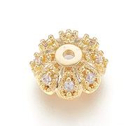 Spritewelry 50pcs Multi-Petal Flower Brass Micro Pave Cubic Zirconia Bead Caps Clear Real 18K Gold Plated for DIY Bracelet Necklace Jewelry Making Hole: 1.2mm