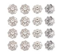 Spritewelry 50pcs Multi-Petal Flower Brass Micro Pave Cubic Zirconia Bead Caps Platinum Real 18K Gold Plated for DIY Bracelet Necklace Jewelry Making Hole: 1.2mm