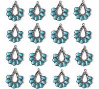 Spritewelry 50pcs Teardrop Turquoise Charms Large Tibetan Style Retro Pendants Big Fan Antique Silver Bohemian Dangle for Jewelry Necklace Bracelet Earring Making Crafts