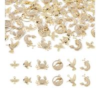 Spritewelry 54Pcs Animal Charms for Jewelry Making Gold Plated Alloy Rhinestone Pendants Fish Crab Bird Dolphin Lobster Charms 13.5-24mm for DIY Crafts Necklace Bracelet Earring