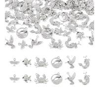 Spritewelry 54Pcs Animal Charms for Jewelry Making Platinum Alloy Rhinestone Charms Fish Crab Bird Dolphin Lobster Pendants 13.5-24mm for Necklace Bracelet Earring DIY Crafts