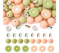 Spritewelry 56Pcs Sunflower Silicone Focal Beads Daisy Flower Rubber Beads Round Loose Beads Glass Rhinestone Spacer for DIY Pen Keychain Lanyards Jewelry Making