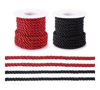 Spritewelry 5mm Twisted Polyester Cords 2 Rolls Twisted Braided Cords Threads for Crafts Macrame Cords Black Red Decorative Rope Honor Cord for Curtains Tieback Hanging Drawstrings