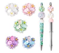 Spritewelry 5Pcs Rhinestone Flower Focal Beads for Pen 20mm Fancy Bling Beadable Focal Beads Spring Floral Ball Beads Sparkly Diamond Spacer Beads with Cat Eyes for Pens Jewelry Making