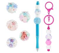 Spritewelry 5Pcs Rhinestone Focal Beads for Pen 20mm Handmade Polymer Clay Beadable Beads Round Flower Butterfly Ball Beads Glow in The Dark Beads for Pens Jewelry Making Necklace Bracelet