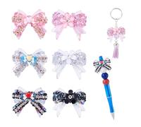 Spritewelry 6 Pcs Rhinestone Bowknot Beads Sparkly Bling Acrlyic Crystal Bowknot Spacer Bead Pink Black White Fancy Beads for Pen Jewelry Making Necklace Bracelet