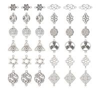 Spritewelry 60pcs Tibetan Style Filigree Connector Charms Antique Silver Flower Links Heart Teardrop Round Vintage Pendants for Valentine's Earrings Necklace Bracelet Jewelry Making 6 Styles