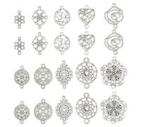 Spritewelry 60pcs Tibetan Style Filigree Connector Charms Antique Silver Flower Links Heart Teardrop Round Vintage Pendants for Valentine's Earrings Necklace Bracelet Jewelry Making 6 Styles