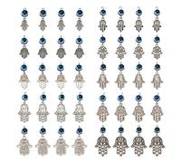 Spritewelry 60pcs Tibetan Style Pendant with Evil Eye Antique Silver Flower Eye Sea Turtle Owl Butterfly Charms, 100 Pieces, Alloy, Resin, No Gemstone