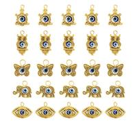 Spritewelry 60pcs Tibetan Style Pendant with Evil Eye Antique Silver Flower Eye Sea Turtle Owl Butterfly Charms, Non-Precious Metal, No Gemstone