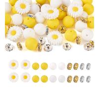 Spritewelry 65Pcs Sunflower Silicone Beads Daisy Flower Focal Beads Round Loose Beads Glass Rhinestone Spacer for DIY Pen Keychain Lanyards Jewelry Making