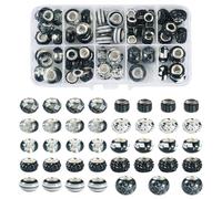 Spritewelry 67 Pcs Glass European Beads 14 mm Large Hole Beads Black Resin Clay Rhinestone Assorted Rondelle Spacer Bead for DIY Craft Bracelet Necklace Earring Hole: 5mm
