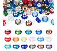 Spritewelry 68 pcs 14mm Glass European Beads Large Hole Glass Beads Colorful Faceted Rondelle Loose Spacer Bead for DIY Craft Bracelet Necklace Earring Hole: 5mm
