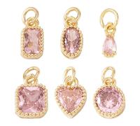 Spritewelry 6Pcs 18K Gold Plated Charms Pink Crystal Pendants Heart Oval Teardrop Cubic Zirconia Charms for Earring Necklace Jewelry Making