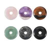 Spritewelry 6pcs Natural Crystal Donut Pendant Large Hole Disc Gemstone Charm Reiki Healing Stone Lucky Coin Necklace Dangle Charm Flat Round Bead Charms for Women Men Gift Jewelry Making