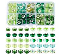 Spritewelry 70 Pcs Glass European Beads 14 mm Large Hole Beads Green Resin Clay Rhinestone Assorted Rondelle Spacer Bead for DIY Craft Bracelet Necklace Earring Hole: 5mm