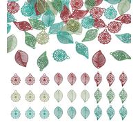 Spritewelry 72Pcs Stainless Steel Charms for Jewelry Making Filigree Hollow Leaf Pendants Rainbow Etched Metal Embellishments 14.5-19mm for DIY Necklace Bracelet Earring Jewelry Making