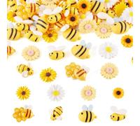 Spritewelry 80 Pcs Resin Bees Tiny Daisy Decor Beads Bumblebee Sunflower Decor Charms Beads Flatback Bees Flower Embellishments for DIY Craft Phone Case Garden Decorations