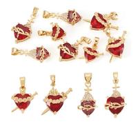 Spritewelry 8Pcs Sacred Heart Charms 18K Gold Plated Pendants Red Cubic Zirconia Valentine Charms for Gothic Jewelry Necklace Bracelet Making