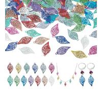 Spritewelry 91Pcs Hollow Leaf Charms Stainless Steel Filigree Charm Pendants Colorful Leave Etched Metal Embellishments 19x9.5mm for DIY Earring Necklace Bracelet Jewelry Making