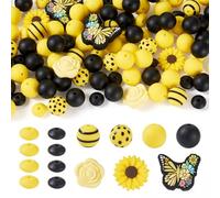 Spritewelry 96Pcs Butterfly Silicone Beads Sunflower Daisy Flower Focal Bead Soft Rubber Round Loose Spacer Beads Bulk for DIY Pen Keychain Lanyards Jewelry Making