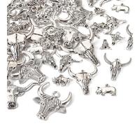 Spritewelry Antique Silver Cow Charms Tibetan Style Alloy Cattle Head Pendants Ox Western Charm Bull Head Charms for Cowboy Cowgirl Cowboy Jewelry Making Earrings Necklace Craft, Metal, No Gemstone