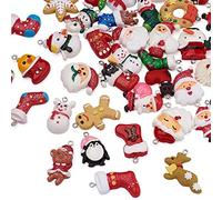 Spritewelry Christmas Charms for Jewelry Making, Assorted Resin Christmas Trees Stocking Gingerbread Man Santa Claus Snowman Elk Bell Charms for Necklace Bracelet Earring, Non-Precious Metal, No