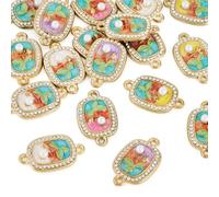 Spritewelry Enamel Flower Connector Charms, 3D Oil Painting Flower Charms, 2-Hole Alloy Vintage Enamel Pendants for Jewelry Making Necklace Bracelet Earrings Keychain Craft, Non-Precious Metal, Pearl
