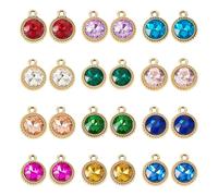 Spritewelry Glass Birthstone Charms Round Teardrop Heart Leaf Rhinestone Charm Golden Vintage Faceted Crystal Waterdrop Charms for Jewelry Making Bracelet Necklace Earring, S, Rhinestone, No Gemstone