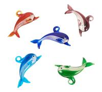 Spritewelry Glass Dolphin Charms 5 Pcs Handmade Lampwork Dolphin Pendants Ocean Fish Dangle Charms for Jewelry Making DIY Necklace Earring Key Chain