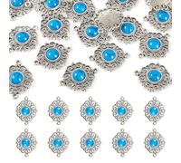 Spritewelry Imitation Turquoise Connector Charms, Deep Sky Blue, Antique Silver, Flat Round, 21x26mm, Hole: 2mm