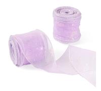 Spritewelry Sheer Organza Ribbons 2-1/8 inch Width Sparkly Star Pattern Decor Mesh Ribbon Lilac Wire Edged Ribbon for Present Wrapping Christmas Decoration 10Yd