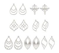 Spritewelry Stainless Steel Open Back Bezel Pendants Teardrop Heart Leaf Hollow Frame Pendants Silver Earring Hoop Jewelry Making for DIY Crafts Making