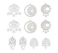 Spritewelry Stainless Steel Silver Filigree Insect Leaf Celestial Charms Hollow Metal Pendants for DIY Jewelry Making Dream Catcher Supplies