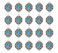 Spritewelry Tibetan Style Alloy with Resin Imitation Turquoise Connector Charms, Deep Sky Blue, Antique Silver, Flat Round, 24x17mm, Hole: 2mm
