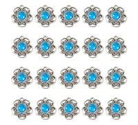 Spritewelry Tibetan Style Alloy with Resin Imitation Turquoise Connector Charms, Deep Sky Blue, Antique Silver, Flower, 17x17mm, Hole: 2mm