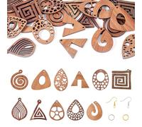 Spritewelry Wooden Dangle Earring Making Kit Include 22Pcs Teardrop Oval Rhombus Spiral Charms Geometry Wood Pendant with Jump Ring Earring Hooks