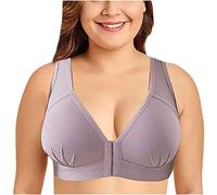 Spritumn-Home Cotton Bras Women Plus Size,Women's Seamless Sports Bra Padded High Impact Push Up Support Pullover Breathable Comfy Sport Camisole U Plunge Non Wired Front Fastening Bra (Grey, 4XL)