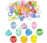 SPRMUD 100 PCS Plastic Acrylic Rings Multiple shapes Assorted Colors Diamond Rings for Party Favors Girl Birthday Present Prize Carnival Toy Goodie Bag for Kids (100)