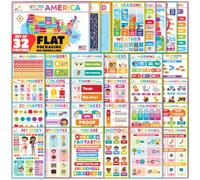 Sproutbrite 32 Pack 11"x17" Educational Posters for Toddlers 1-3 Preschool & Kindergarten Learning Charts for Classroom Walls Covering Alphabet, Numbers & More - Master the Early Learning Concepts
