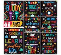 Sproutbrite 8 Pack 12” x 16” Educational Motivational Posters for Classroom Positive Inspirational Chart Preschool Learning Charts that Transform Walls Into Daily Teaching Tools