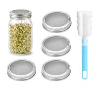Sprouting Jar, 5-Piece Sprouting Jar Kit, Seed Sprouter Lid Set With Cleaning Brush, Stainless Steel Mesh Sprouts Jar Lid, for Indoor Gardening, Healthy Sprout Growing