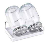 Sprouting Jar Kit-2 Wide Mouth Quart Mason Jars with 316 Stainless Steel Screen Sprout Lids, Melamine Tray, Stand and Canning Brush | Seed Sprouter Set for Growing Broccoli, Alfalfa, Mung Bean (White)