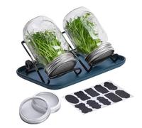 Sprouting Jar Kit, Wide Mouth Mason Jars Germinator Set, Sprouting Growing Kit with Stainless Steel Strainer Lids Tray Stand & Shading Cloth