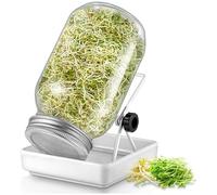 Sprouting Jar Set 1000 ml, Sprouting Jar for Sprouts, Growing Set Sprouting Jar with Lids and Water Bowl, Made of 304 Stainless Steel and 1 Stand, for Alfalfa Broccoli Sprouts Mung Beans (Set of 1)